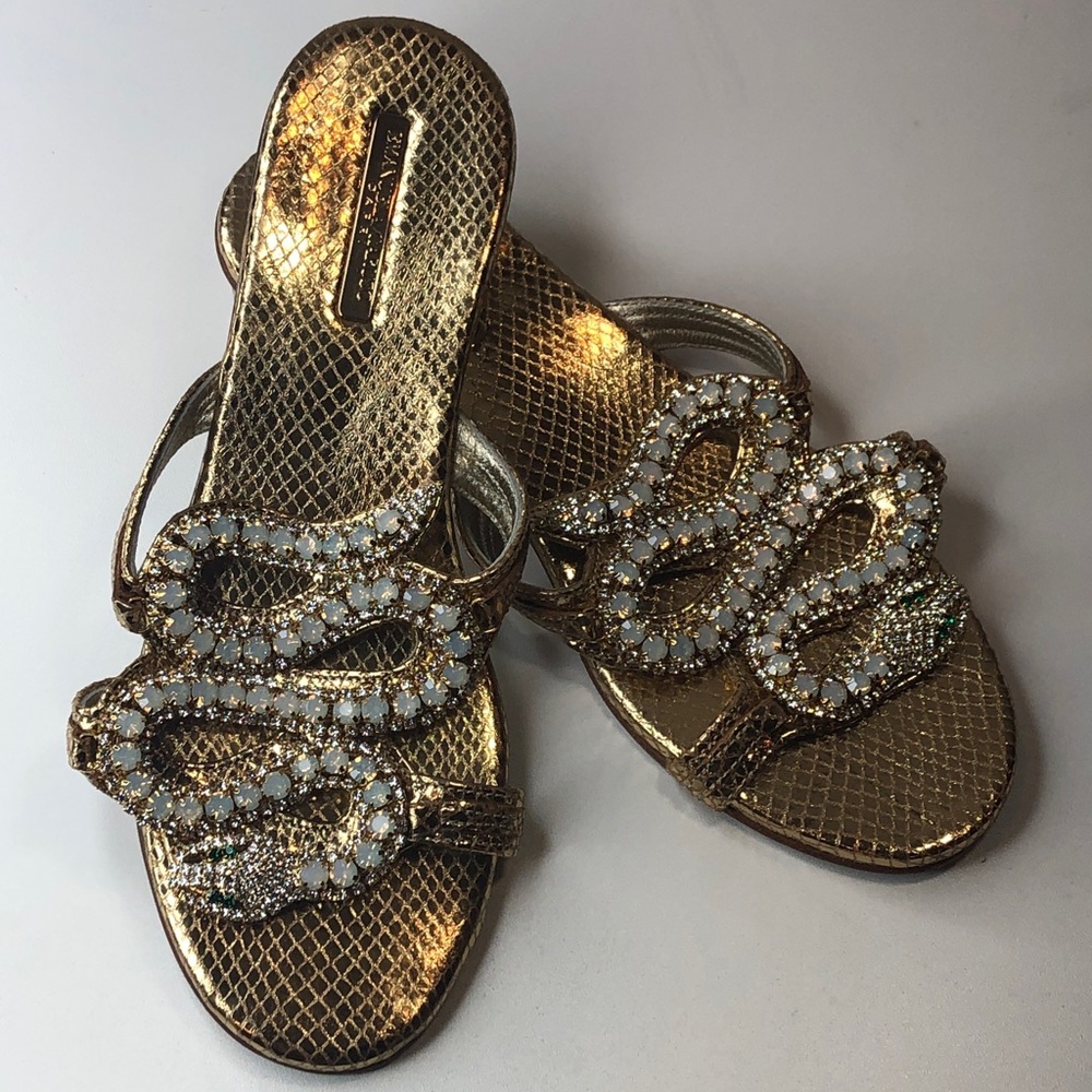 Emanuela Caruso Capri Italy gold sandals Swarovski crystal snake design size 37